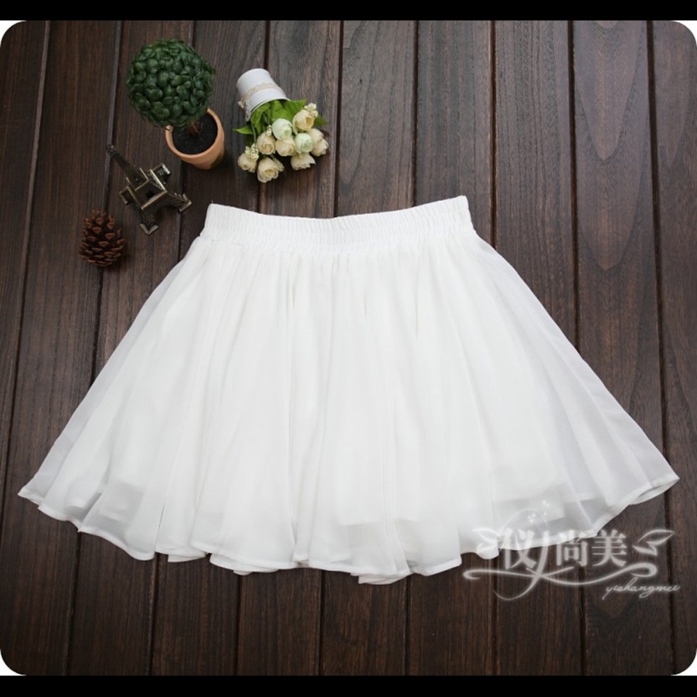 White Short Skirt Flowy above the knee